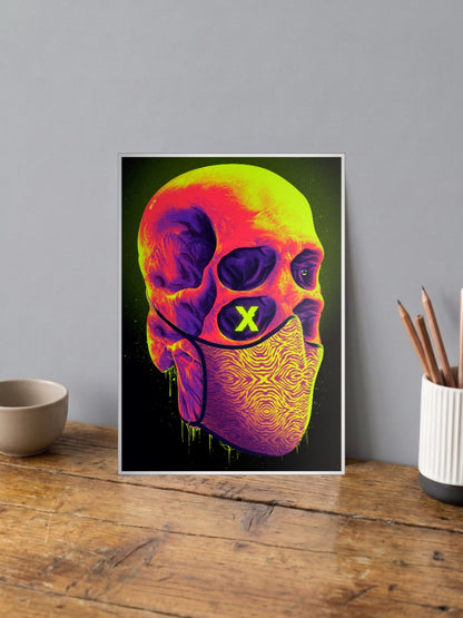 Neon Bandana Skull Art Abstract Poster