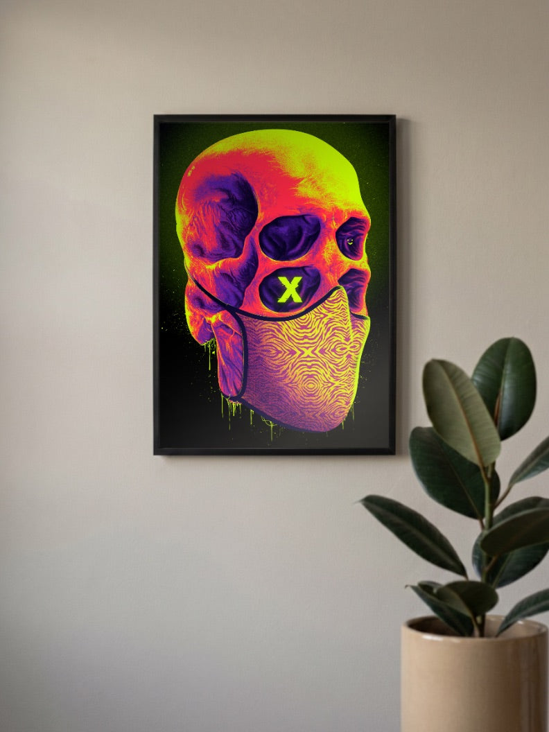 Neon Bandana Skull Art Abstract Poster