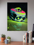 Neon Grid Skull Art Abstract Poster