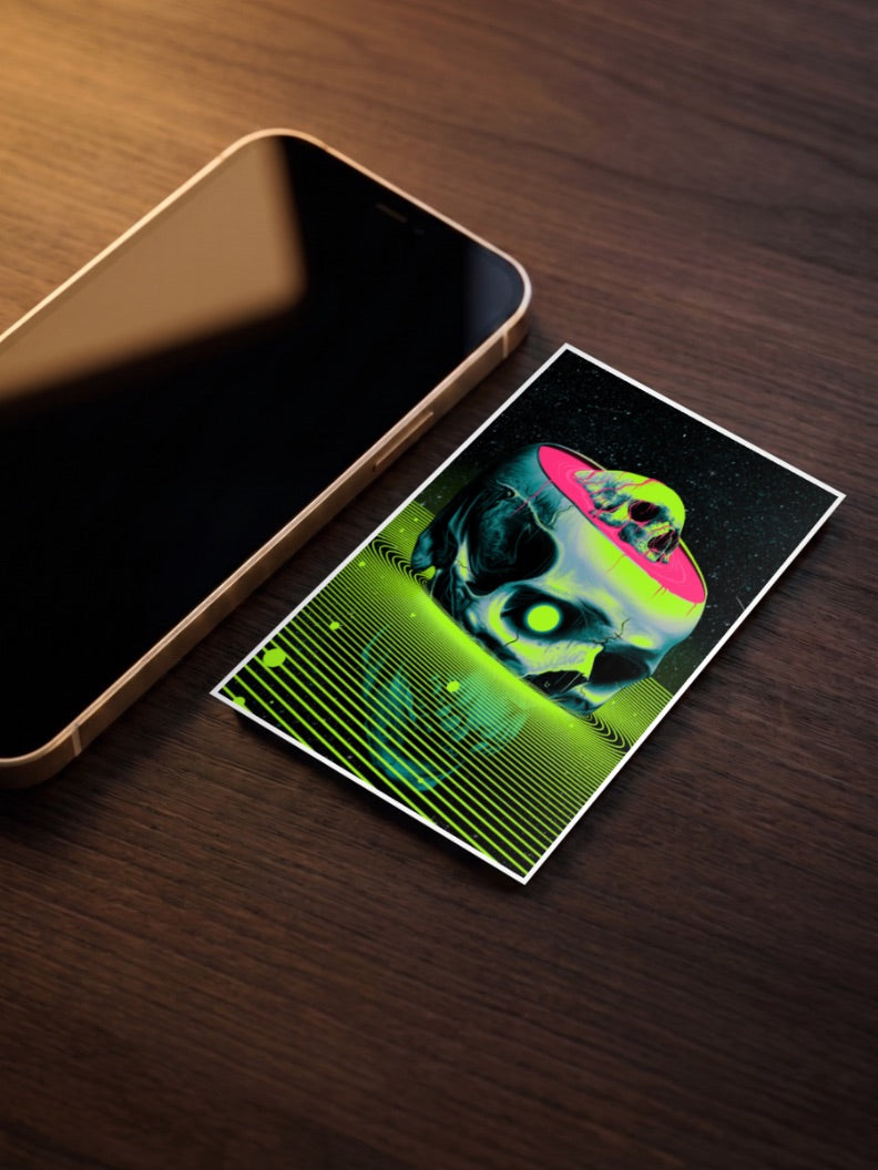 Neon Grid Skull Art Abstract Poster