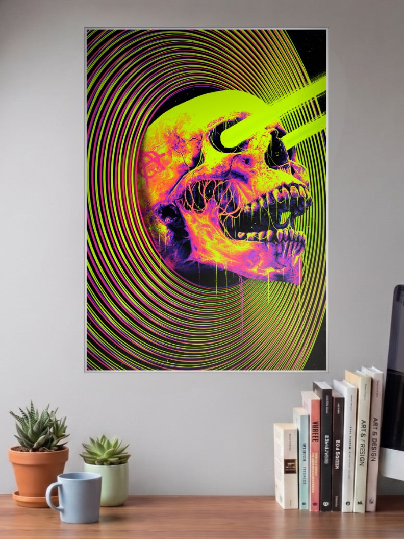 Neon Vortex Skull Art Abstract Poster