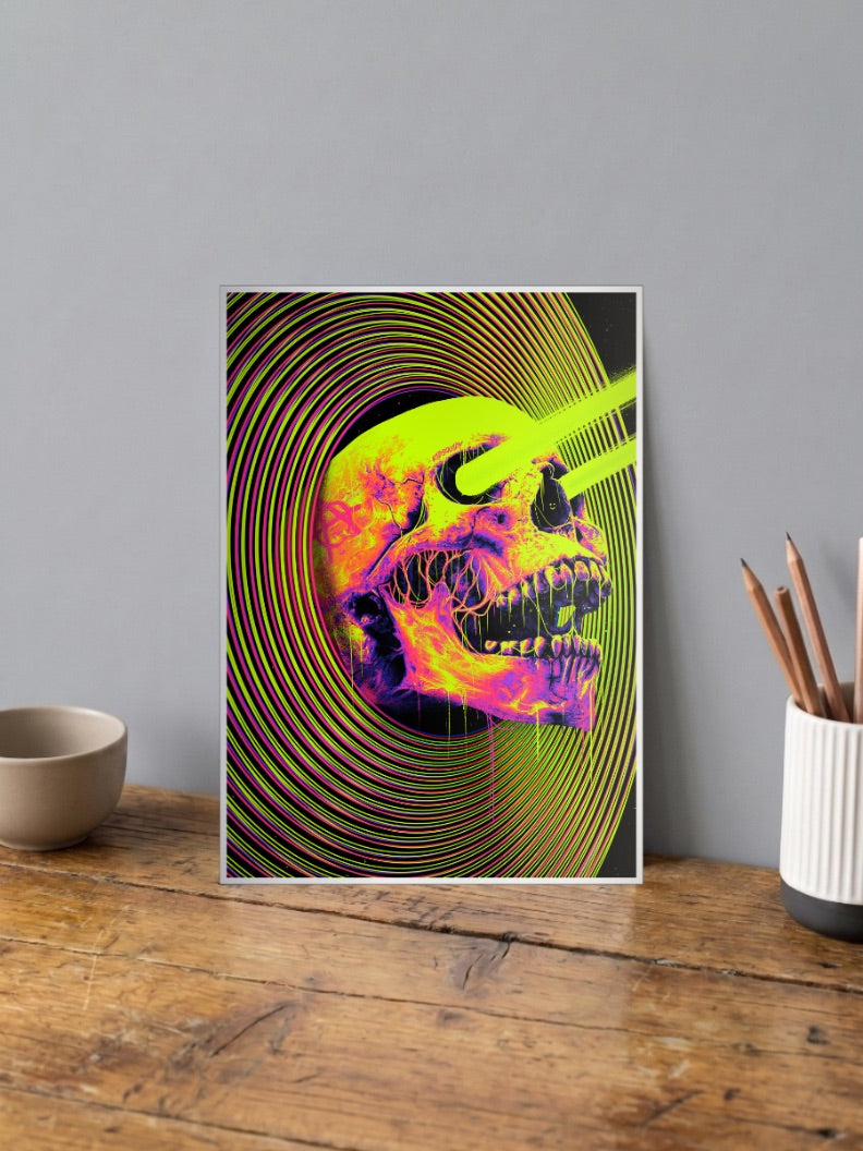 Neon Vortex Skull Art Abstract Poster