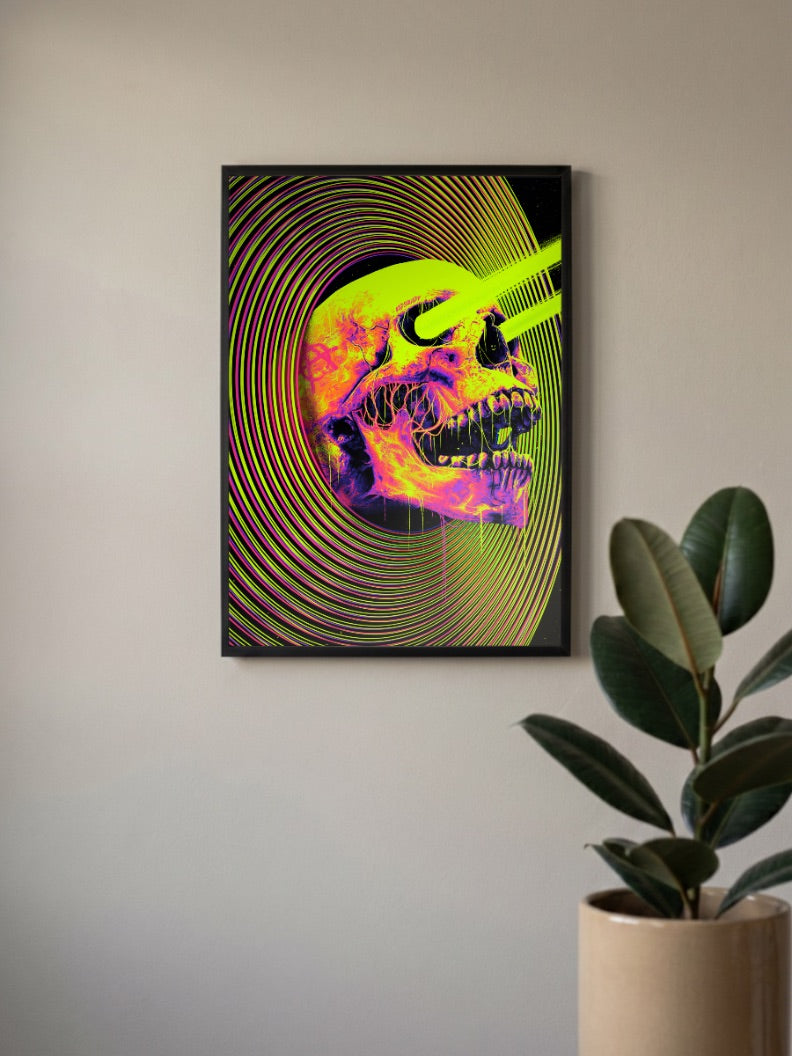 Neon Vortex Skull Art Abstract Poster