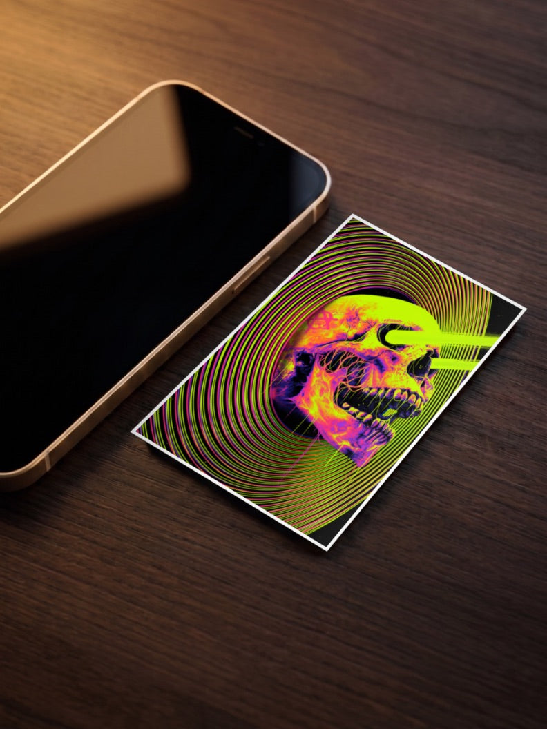 Neon Vortex Skull Art Abstract Poster
