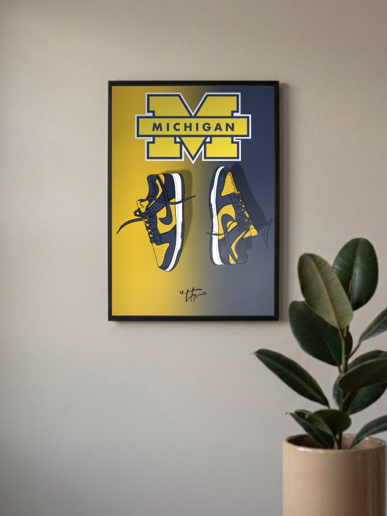 Michigan Dunk Sneaker Art Sneaker Poster
