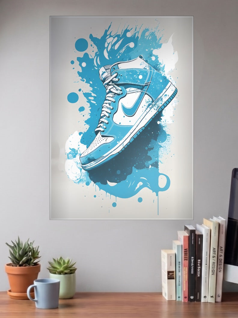 Blue Splash Sneaker Art Sneaker Poster