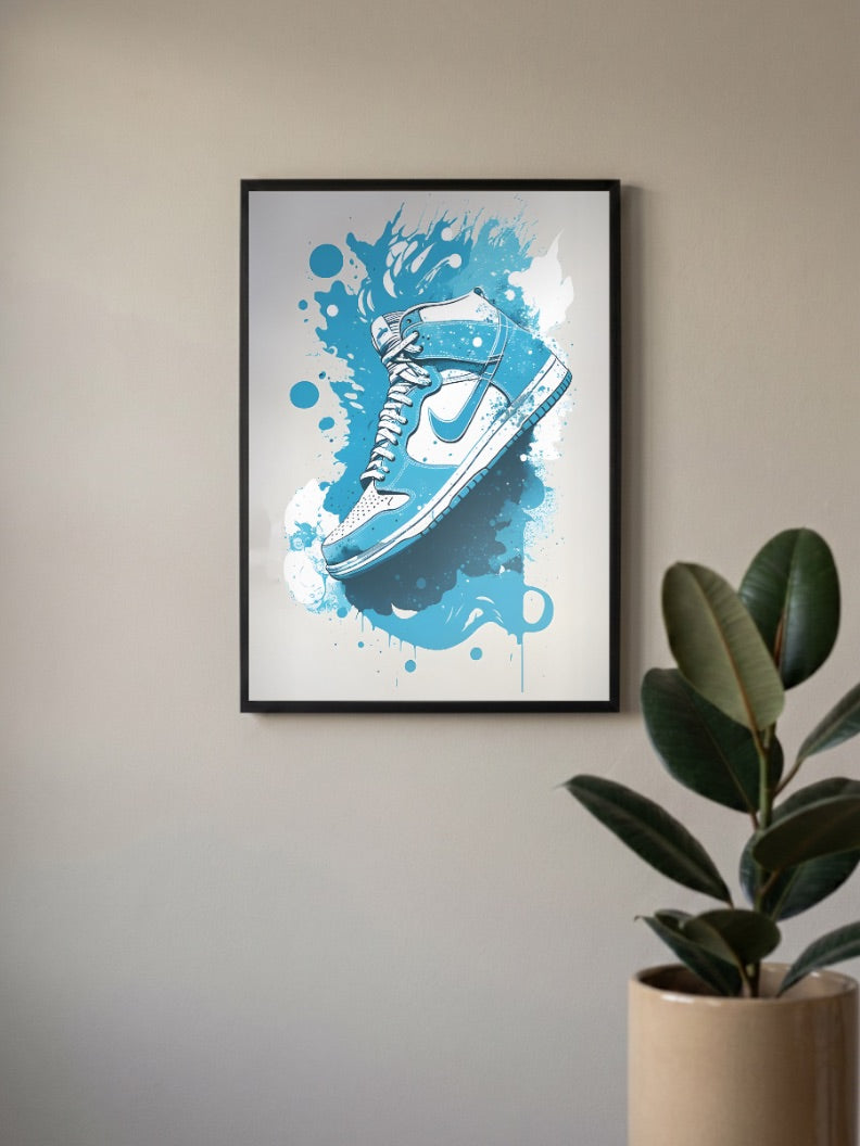Blue Splash Sneaker Art Sneaker Poster
