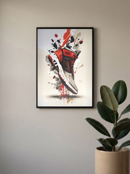 Red Splash Sneaker Art Sneaker Poster