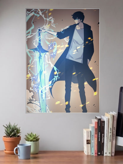 Sung Jinwoo Lightning Sword Anime Poster