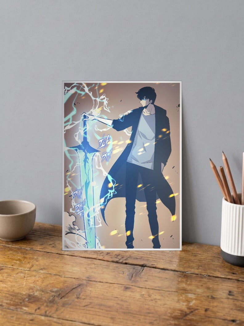 Sung Jinwoo Lightning Sword Anime Poster