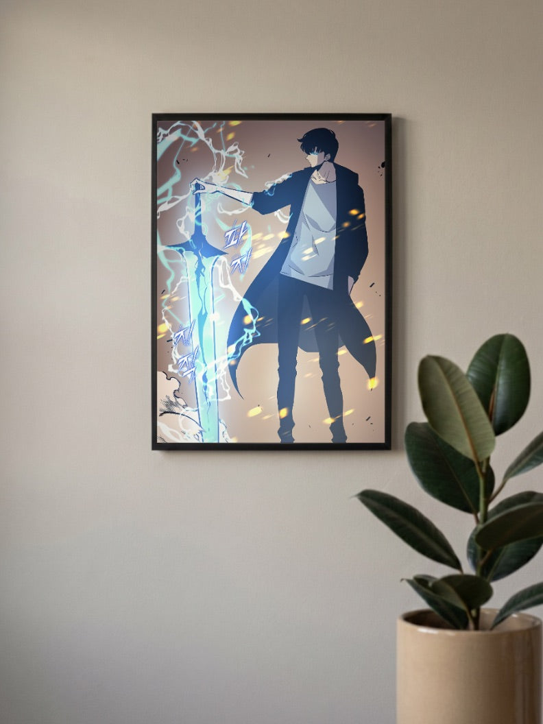 Sung Jinwoo Lightning Sword Anime Poster