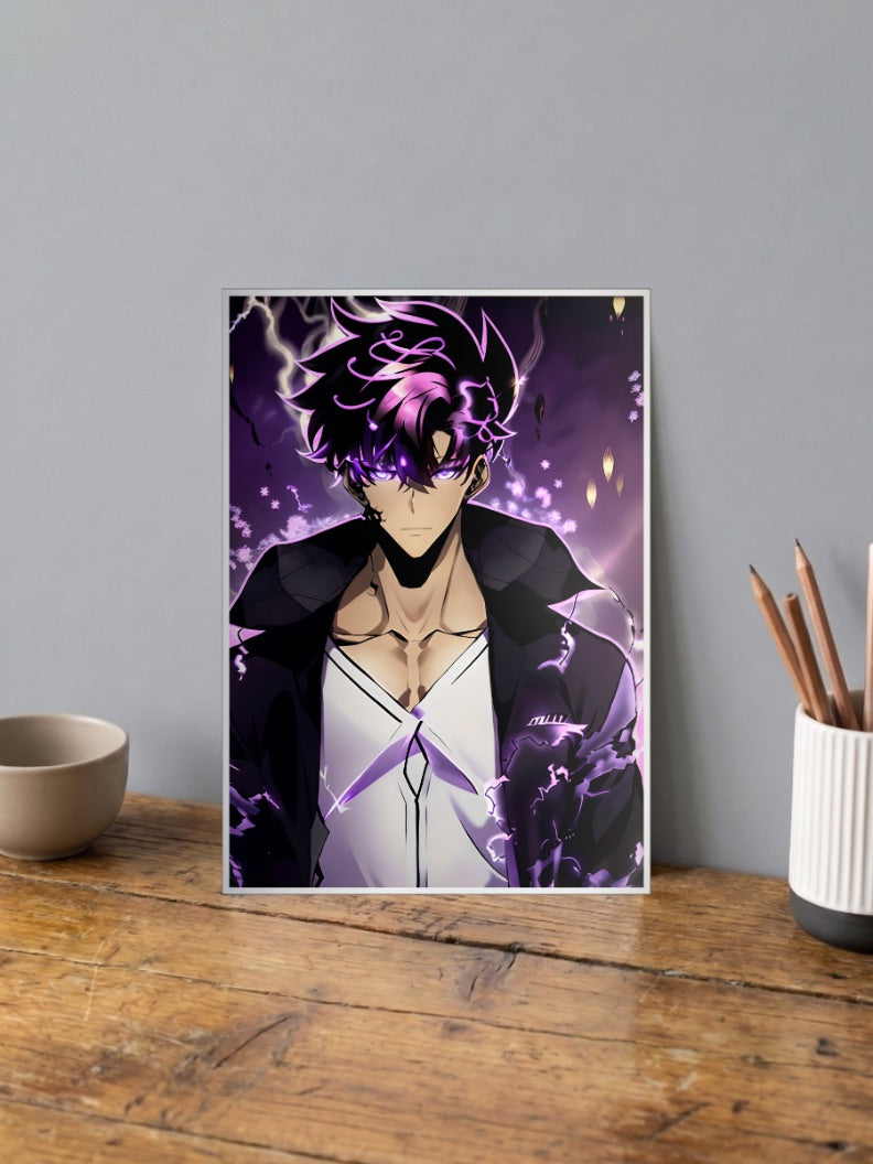 Sung Jinwoo Lightning Aura Anime Poster