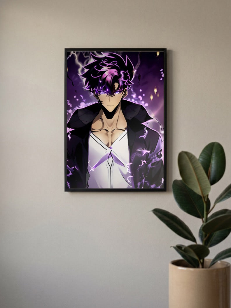 Sung Jinwoo Lightning Aura Anime Poster
