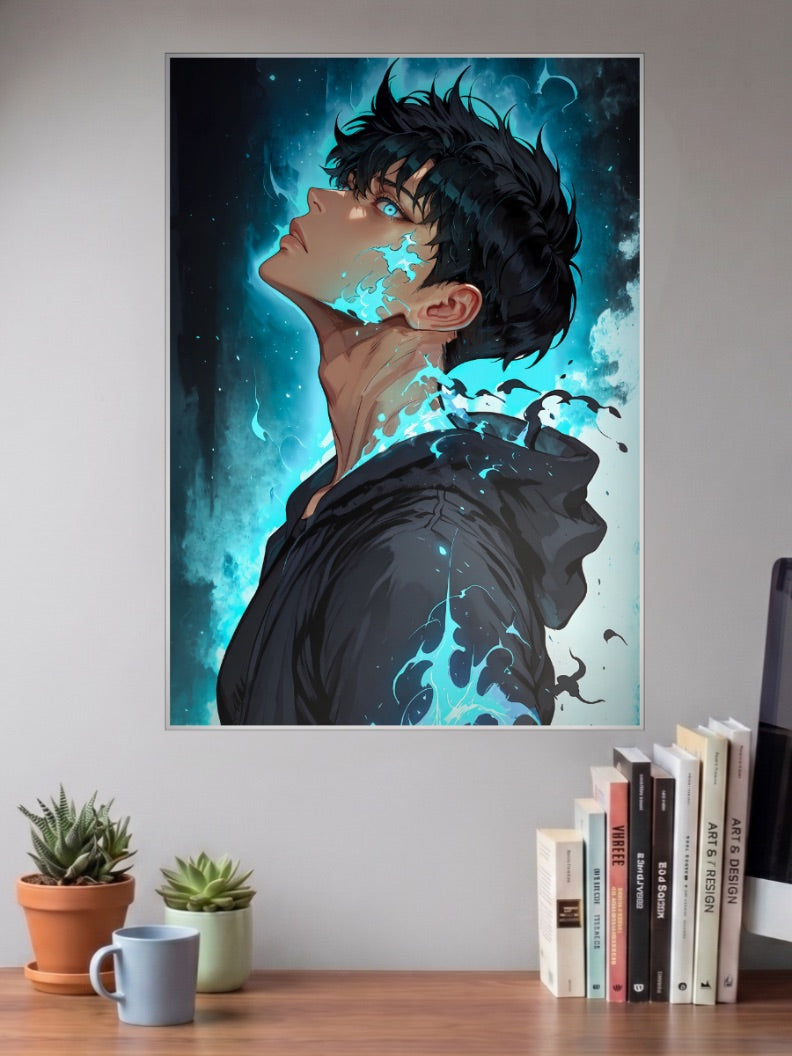 Sung Jinwoo Blue Profile Anime Poster
