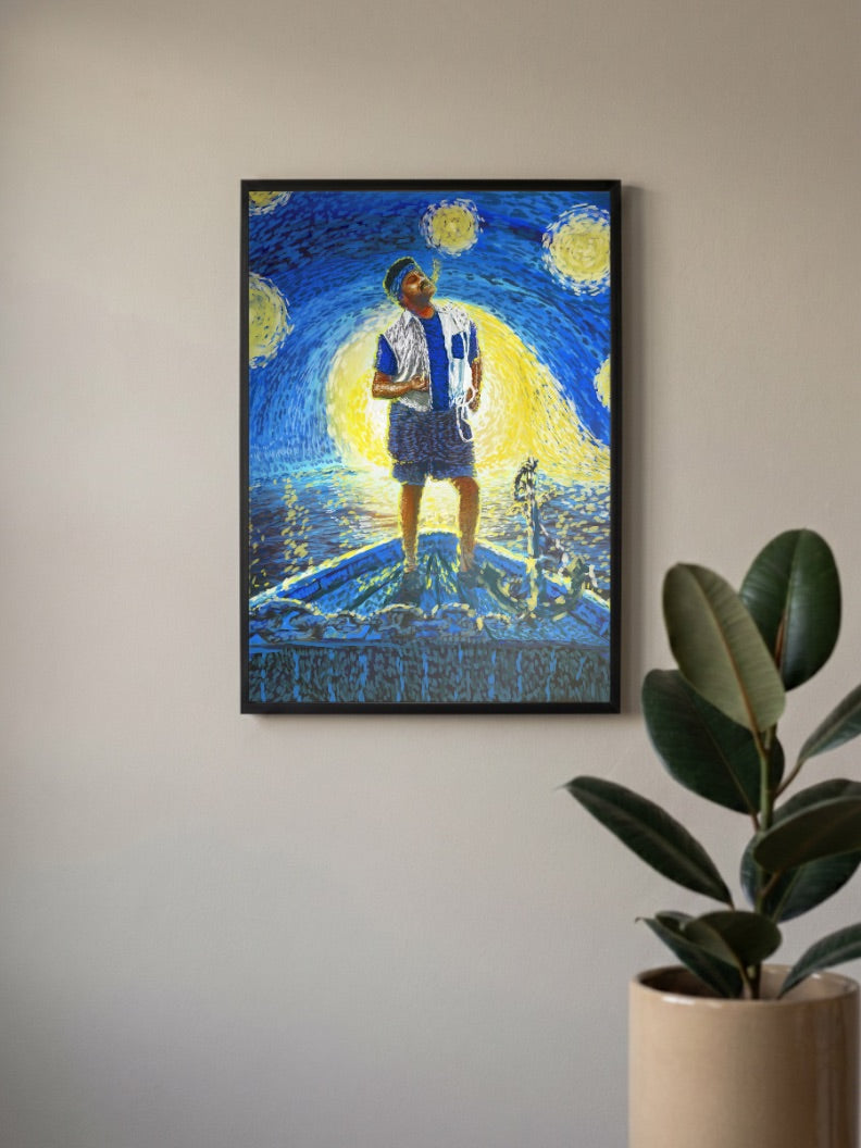 Starry Night Boat Tribute Art Abstract Poster