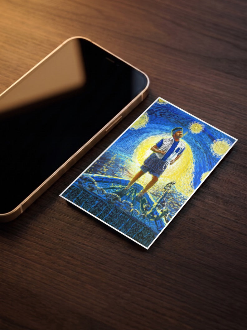 Starry Night Boat Tribute Art Abstract Poster