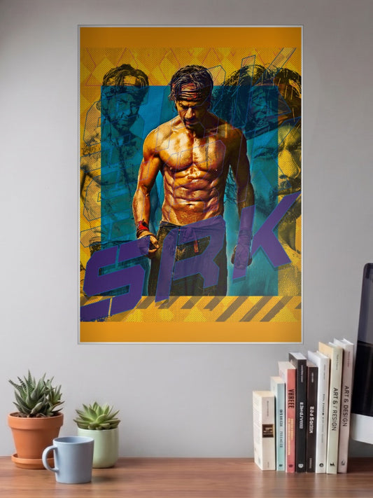 Shah Rukh Khan Fitness Poster Celebs Poster shown in A3 size on a wall above a study desk