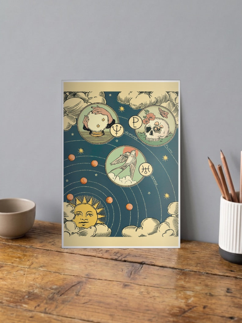 Astrology Planets Vintage Art Abstract Poster