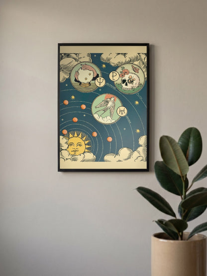 Astrology Planets Vintage Art Abstract Poster