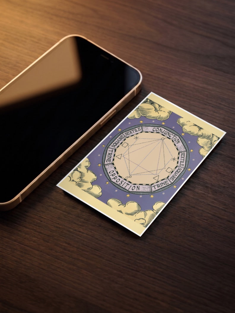 Astrology Aspect Wheel Art Abstract Poster as a pocket poster, sized to fit behind a phone case