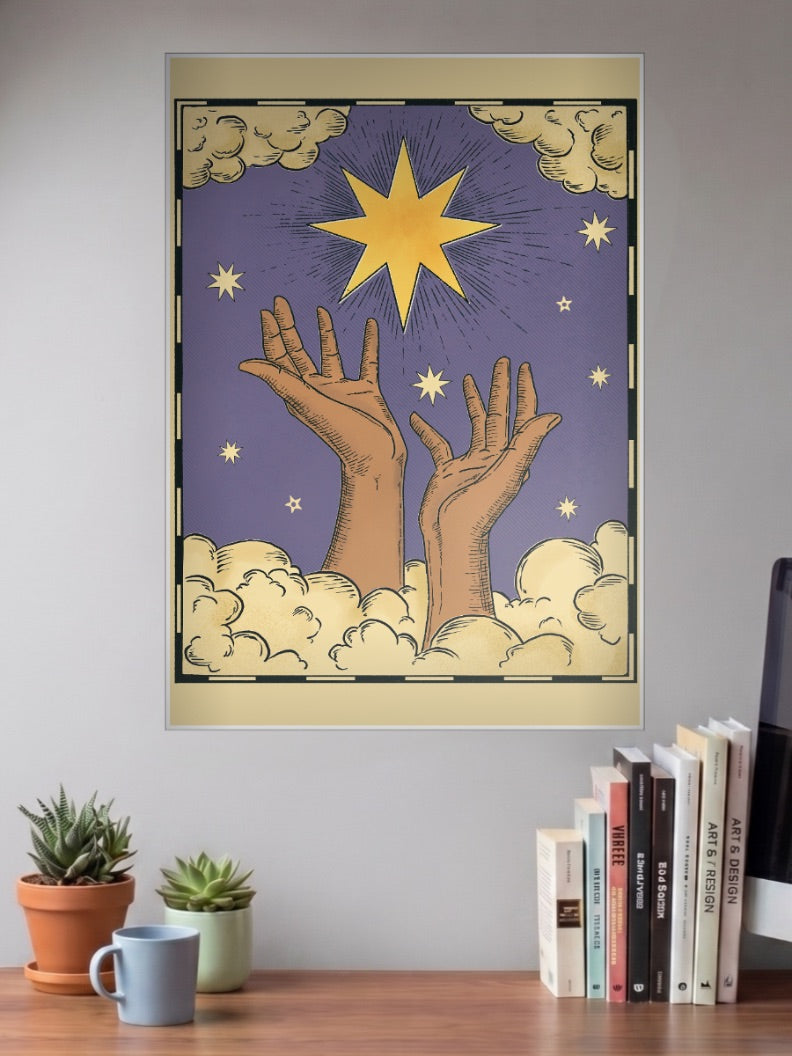 Celestial Reaching Hands Art Abstract Poster