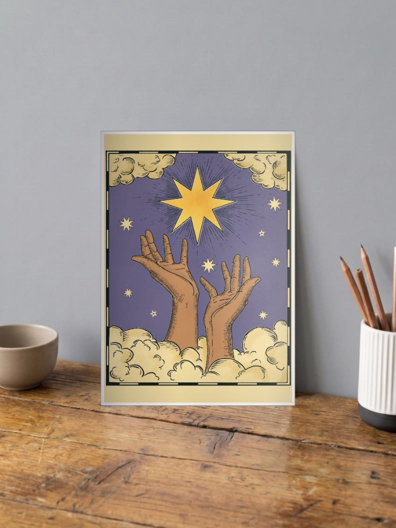 Celestial Reaching Hands Art Abstract Poster