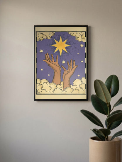 Celestial Reaching Hands Art Abstract Poster