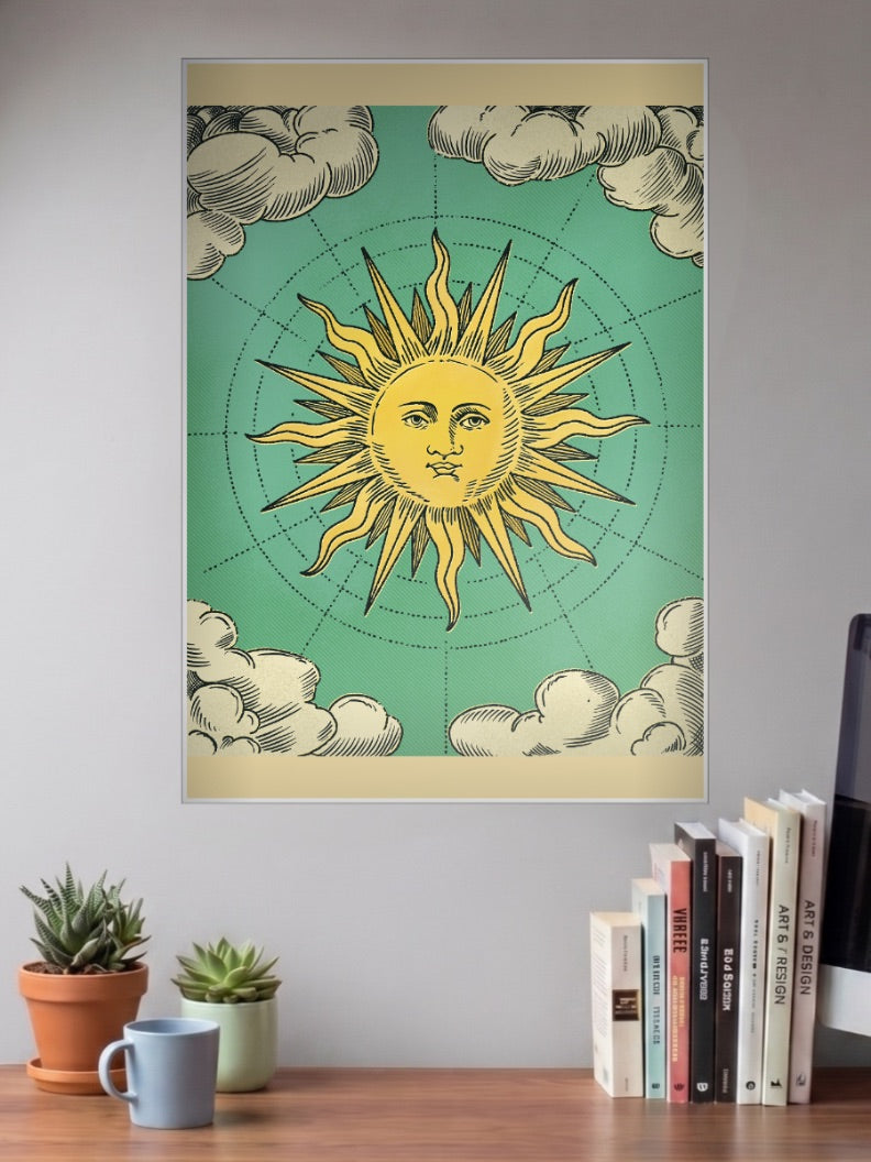 Vintage Sun Face Art Abstract Poster