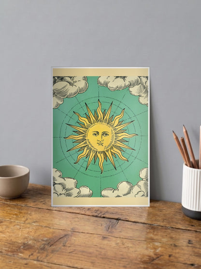 Vintage Sun Face Art Abstract Poster