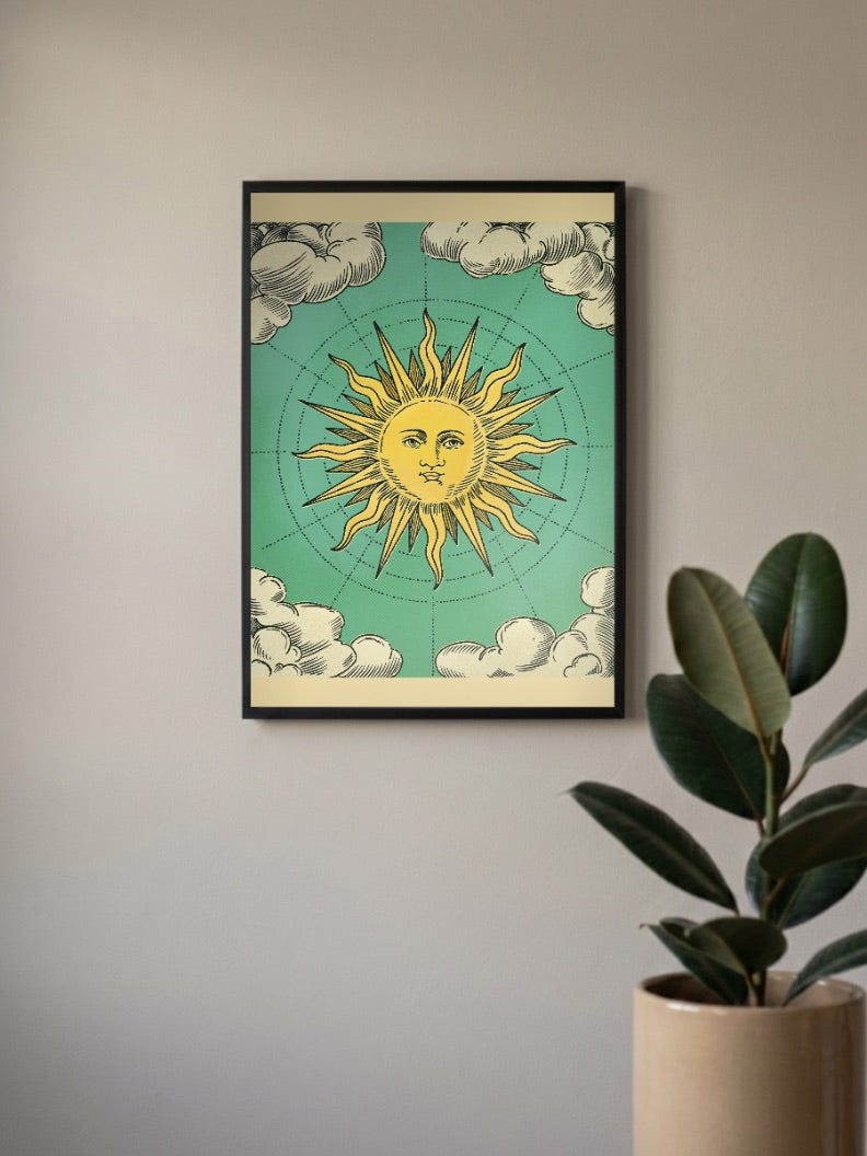 Vintage Sun Face Art Abstract Poster