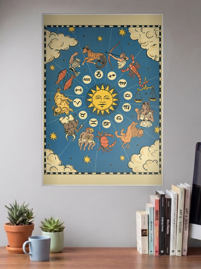 Zodiac Wheel Vintage Art Abstract Poster