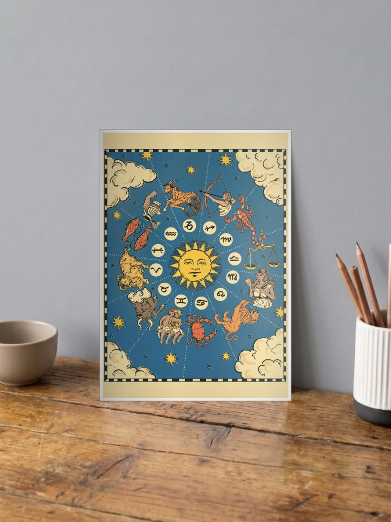 Zodiac Wheel Vintage Art Abstract Poster