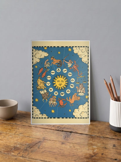 Zodiac Wheel Vintage Art Abstract Poster