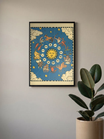 Zodiac Wheel Vintage Art Abstract Poster