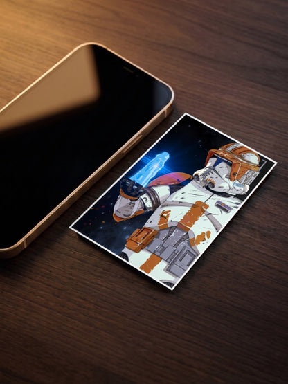Clone Trooper Hologram Art Star Wars Poster as a pocket poster, sized to fit behind a phone case