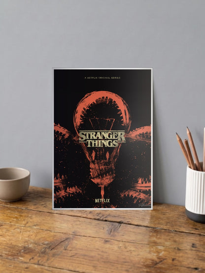 Stranger Things Demogorgon Jaw Netflix Poster shown in A4 size on a wooden desk