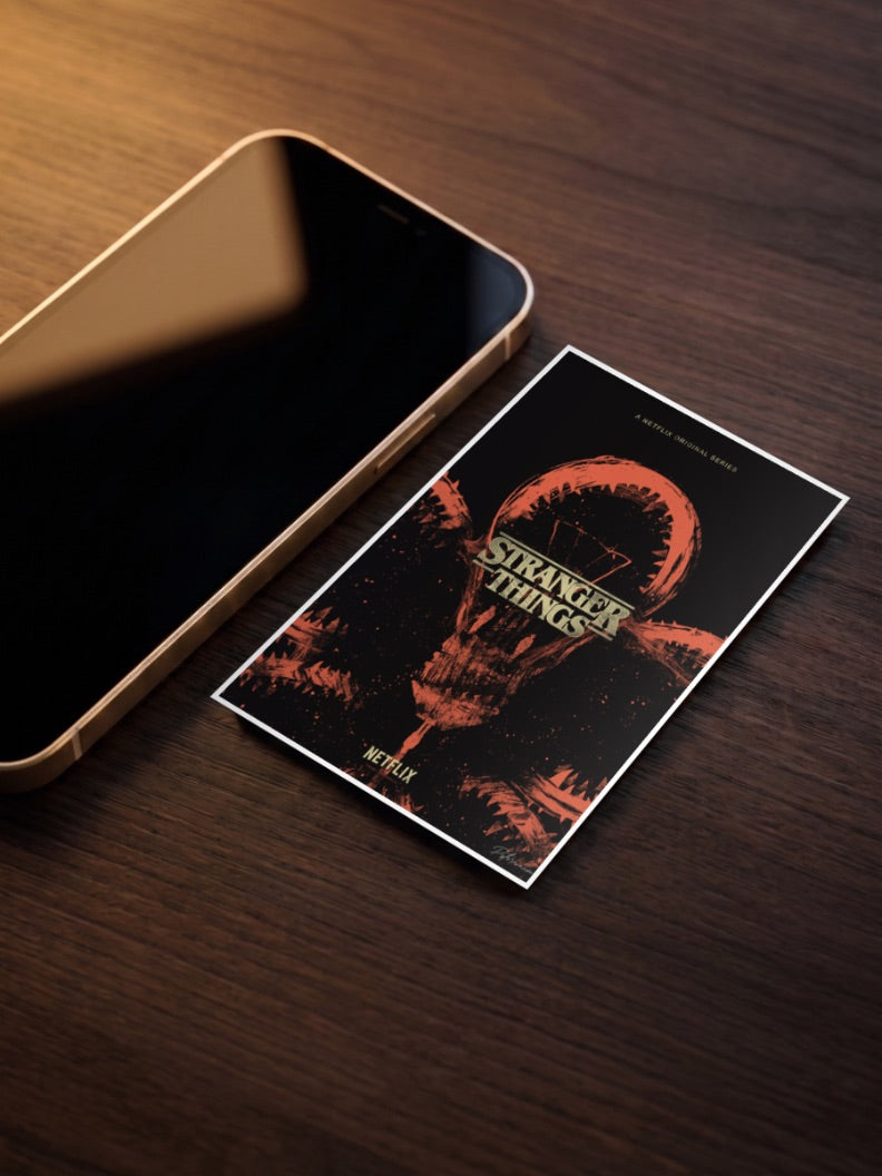 Stranger Things Demogorgon Jaw Netflix Poster as a pocket poster, sized to fit behind a phone case