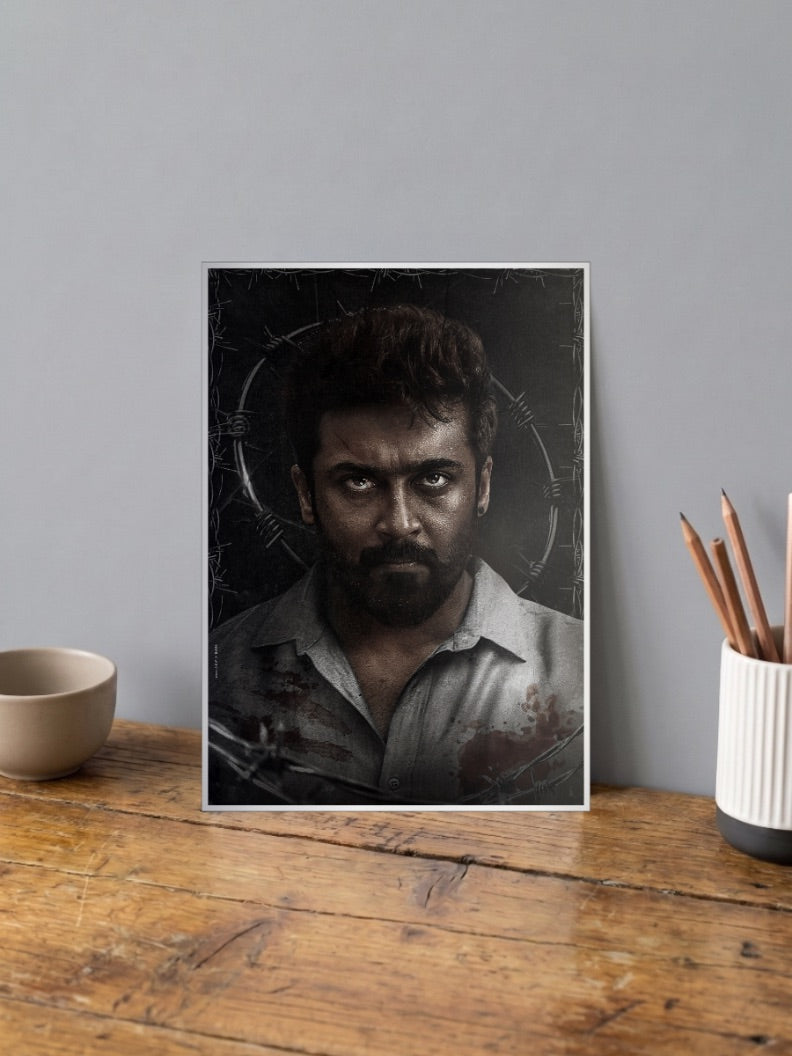Suriya Barbed Wire Portrait Kollywood Movie Poster