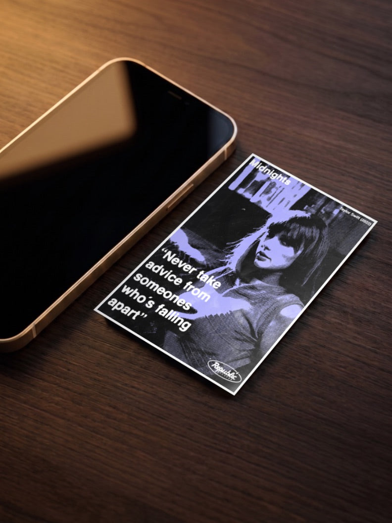 Taylor Swift Midnights Quote Singers Poster as a pocket poster, sized to fit behind a phone case