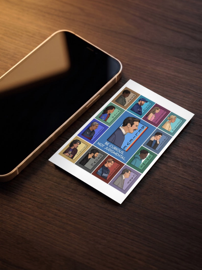 Ted Lasso Cast Grid Sitcom Poster as a pocket poster, sized to fit behind a phone case
