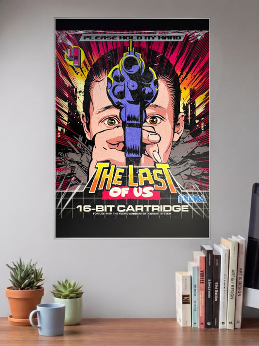 The Last Of Us Cartridge Art American Poster shown in A3 size on a wall above a study desk