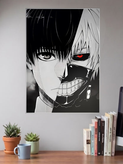 Kaneki Ken Split Face Art Anime Poster