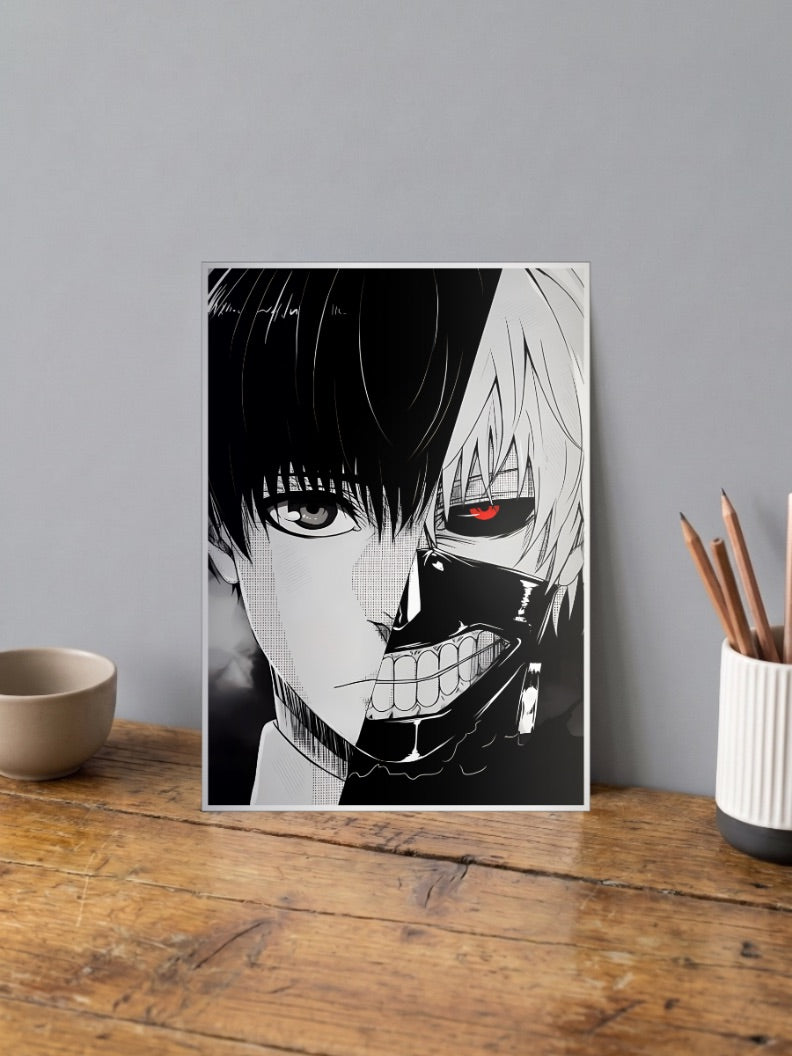 Kaneki Ken Split Face Art Anime Poster