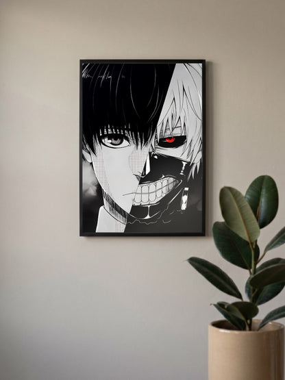 Kaneki Ken Split Face Art Anime Poster