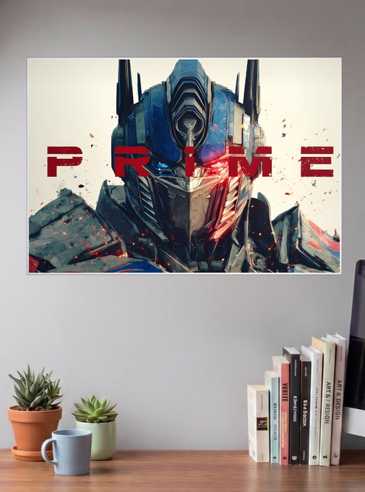 Optimus Prime Hollywood Movie Poster shown in A3 size on a wall above a study desk