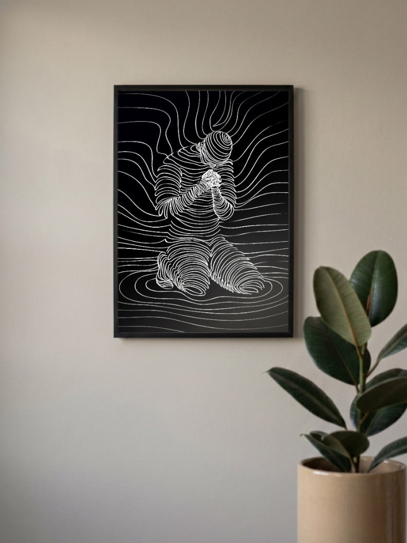 Submerged Man Kneels Poster