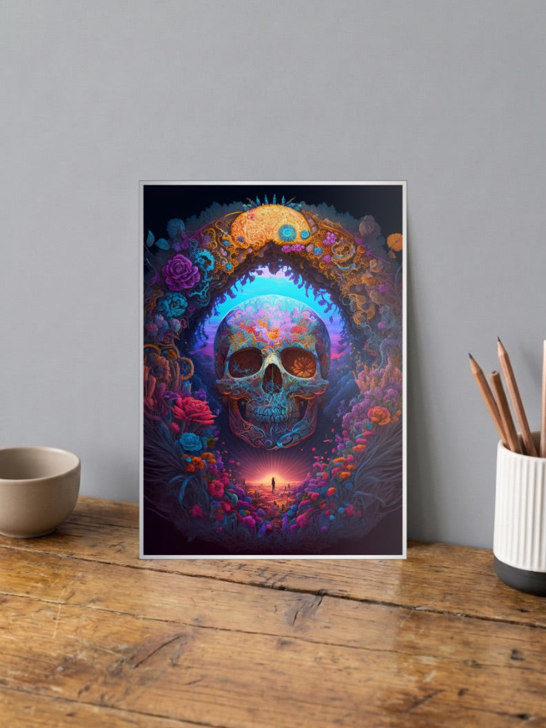 Floral Skull Archway Art Abstract Poster
