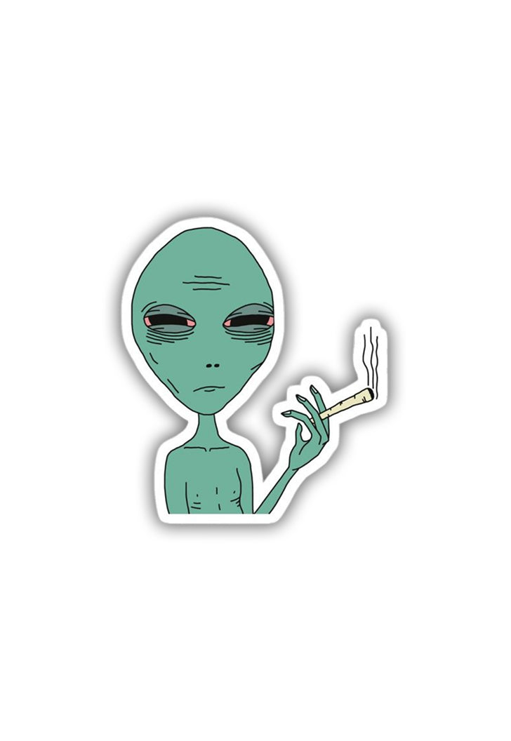 Alien Smoking Weed Sticker