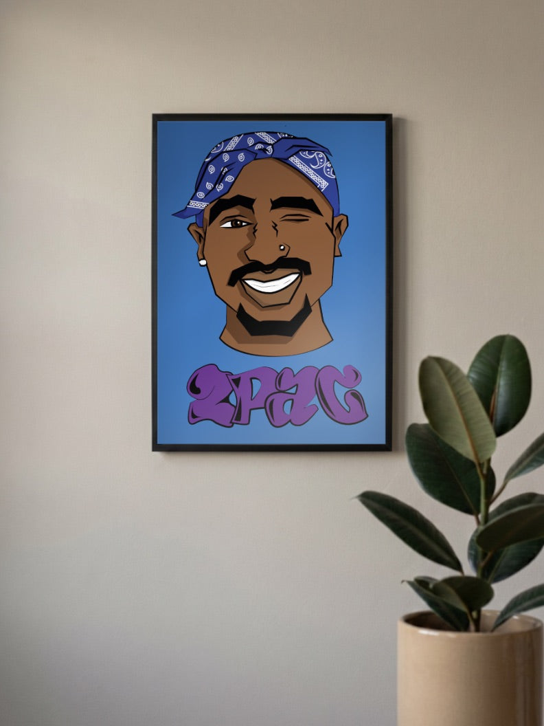 Tupac Shakur Cartoon Portrait Singers Poster