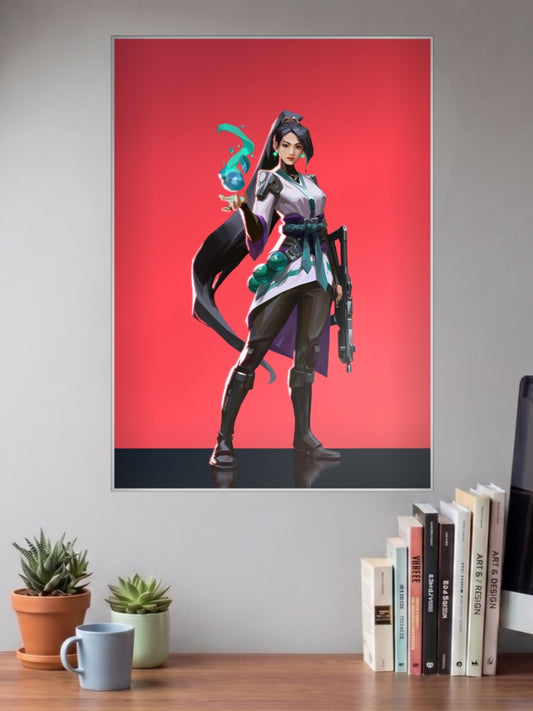 Sage Healer Game Poster shown in A3 size on a wall above a study desk